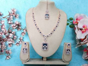 Blue rose gold premium designer american diamond and stone work necklace set 1