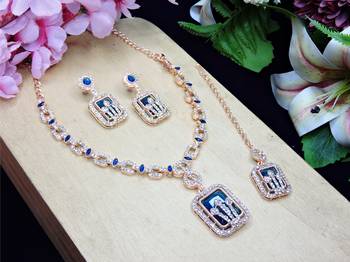 Blue rose gold premium designer american diamond and stone work necklace set 2