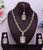 White rose gold premium designer american diamond and stone work necklace set