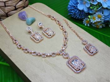 White rose gold premium designer american diamond and stone work necklace set 2