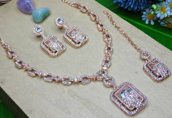 White rose gold premium designer american diamond and stone work necklace set 3