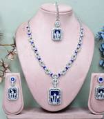 Blue rhodium premium designer american diamond and stone work necklace set