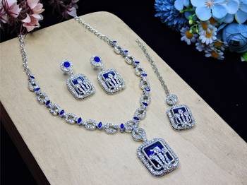 Blue rhodium premium designer american diamond and stone work necklace set 2