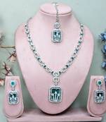 Green rhodium premium designer american diamond and stone work necklace set