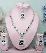 Green rhodium premium designer american diamond and stone work necklace set