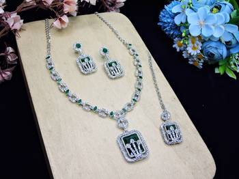 Green rhodium premium designer american diamond and stone work necklace set 2