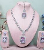 Purple rhodium premium designer american diamond and stone work necklace set
