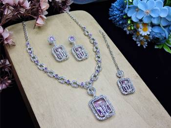 Purple rhodium premium designer american diamond and stone work necklace set 2