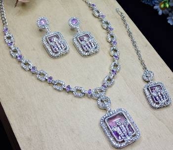 Purple rhodium premium designer american diamond and stone work necklace set 3