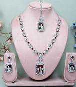 Maroon rhodium premium designer american diamond and stone work necklace set