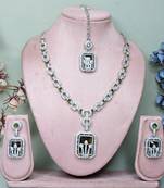 Green rhodium premium designer american diamond and stone work necklace set