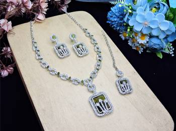 Green rhodium premium designer american diamond and stone work necklace set 2