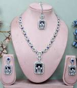 Blue rhodium premium designer american diamond and stone work necklace set