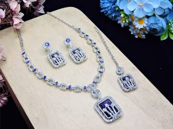 Blue rhodium premium designer american diamond and stone work necklace set 2