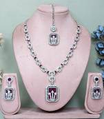 Purple rhodium premium designer american diamond and stone work necklace set