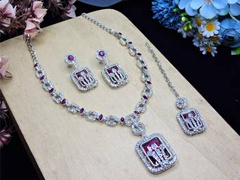 Purple rhodium premium designer american diamond and stone work necklace set 2