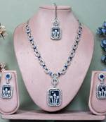 Blue rhodium premium designer american diamond and stone work necklace set