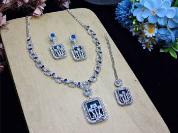Blue rhodium premium designer american diamond and stone work necklace set 2