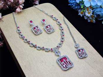 Pink rhodium premium designer american diamond and stone work necklace set 2
