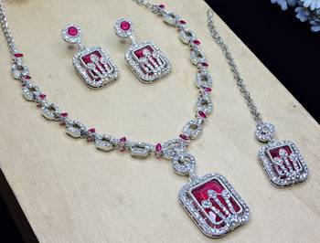Pink rhodium premium designer american diamond and stone work necklace set 3