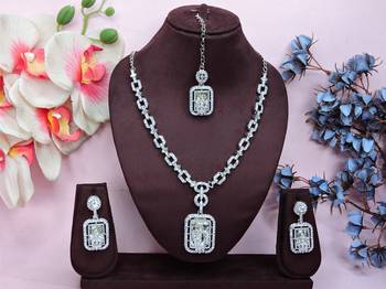 White rhodium premium designer american diamond and stone work necklace set 1