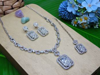 White rhodium premium designer american diamond and stone work necklace set 2