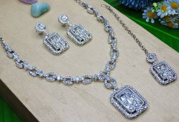 White rhodium premium designer american diamond and stone work necklace set 3