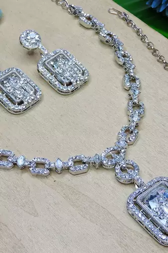 White rhodium premium designer american diamond and stone work necklace set