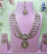 Gold yellow gold premium designer american diamond and stone work necklace set
