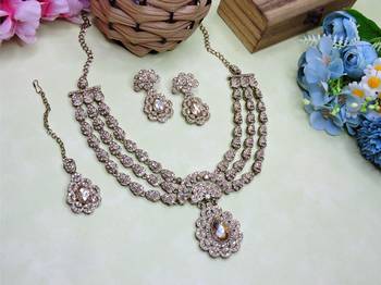Gold yellow gold premium designer american diamond and stone work necklace set 2