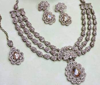 Gold yellow gold premium designer american diamond and stone work necklace set 3