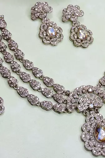 Gold yellow gold premium designer american diamond and stone work necklace set