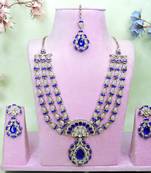 Blue yellow gold premium designer american diamond and stone work necklace set