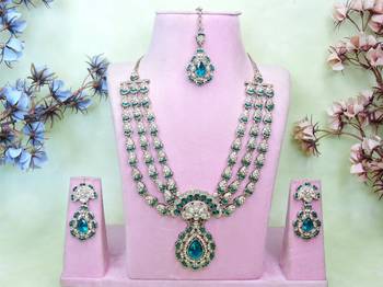 Green yellow gold premium designer american diamond and stone work necklace set 1