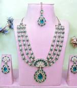 Green yellow gold premium designer american diamond and stone work necklace set