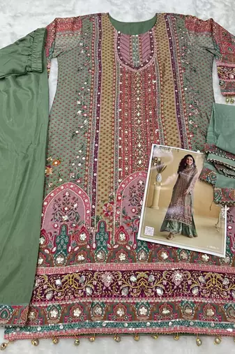 green printed crepe crepe salwar suit - free size