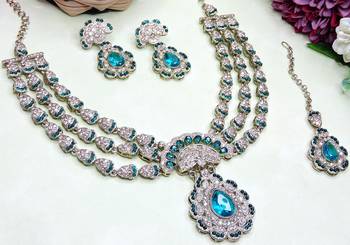 Green yellow gold premium designer american diamond and stone work necklace set 3