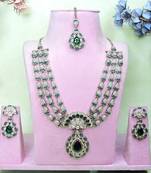 Green yellow gold premium designer american diamond and stone work necklace set