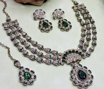 Green yellow gold premium designer american diamond and stone work necklace set 3