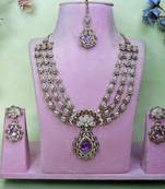 Purple yellow gold premium designer american diamond and stone work necklace set