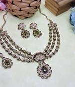 Green yellow gold premium designer american diamond and stone work necklace set