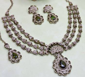 Green yellow gold premium designer american diamond and stone work necklace set 2