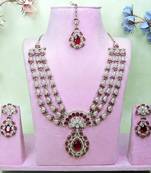 Maroon yellow gold premium designer american diamond and stone work necklace set
