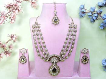 Blue yellow gold premium designer american diamond and stone work necklace set 1