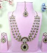 Blue yellow gold premium designer american diamond and stone work necklace set