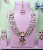 Pink yellow gold premium designer american diamond and stone work necklace set