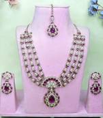 Purple yellow gold premium designer american diamond and stone work necklace set