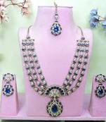 Blue yellow gold premium designer american diamond and stone work necklace set