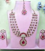 Pink yellow gold premium designer american diamond and stone work necklace set