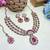 Pink yellow gold premium designer american diamond and stone work necklace set